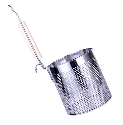 Fixturedisplays® 5" X 5 1/4" Stainless Steel Pasta Strainer Colander/Blanching Basket With Wood Handle And Flat Bottom 18017 #TOP1