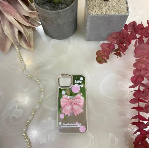 Image of COVERLY for iPhone 14 Plus 3D Luxury Bow Knot Resin Phone Holder Case,Trendy Mirror Pop Cute Cartoon Sleek Makeup Art Love Story Couple Heart Mobile Stand Aesthetic Cover for Apple iPhone 14 Plus