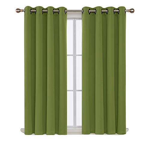 Image of Deconovo Thermal Blackout Grommet Room Darkening Curtains for Study, 52x63 Inch, Grass Green