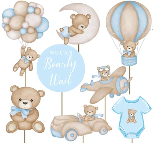 Zliisang 16Pcs Bearly Wait Baby Shower Cake Toppers We Can Bearly Wait Baby Shower Centerpieces Cake Toppers Decorations Boy Bear Baby Shower Party Decorations Bear Cake Toppers Decorations