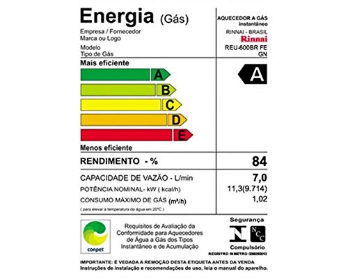 Aquecedor Rinnai Reu 600 Br Fe 7 Litros - Exaustão Forçada - Gás Gn
