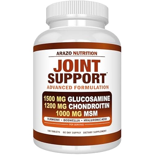 Arazo Nutrition Glucosamine Chondroitin Turmeric Msm Boswellia - Joint Support Supplement for Relief for Bones, Back, Knees, Hands (180 Tablets)