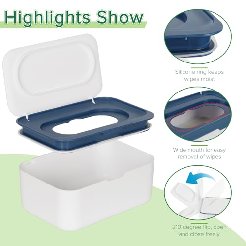 Image of Flenpptly 2 Pack Baby Wipes Dispenser, Wipes Case Baby Wipe Holder Keeps Wipes Fresh, Non-Slip, Easy Open & Close (2 Pack Blue)