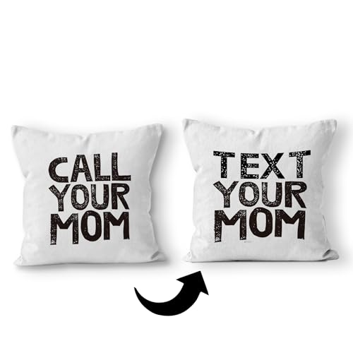 SiuSue Funny Call Your Mom Text Your Mom Reversible Throw Pillow Cover Case, for Daughter, Son Gifts, Dorm Room Accessories Graduation Party, 18 x 18 Inch Linen Cushion Cover, Freshman Gift (White)