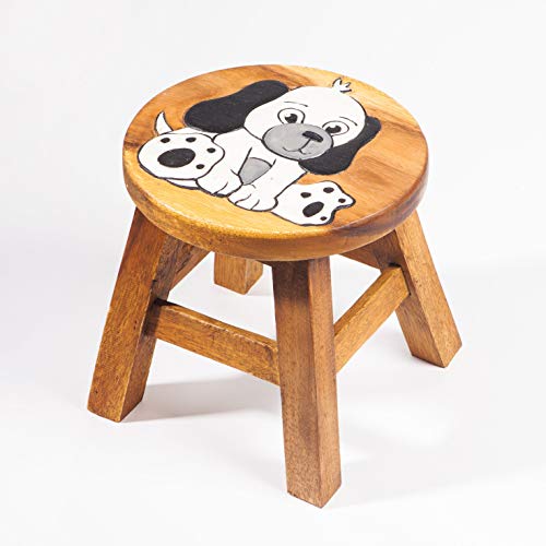 Tabouret pour Enfant - en Bois Massif avec Motif Animal Chien - Hauteur d'assise : 25 cm Cover