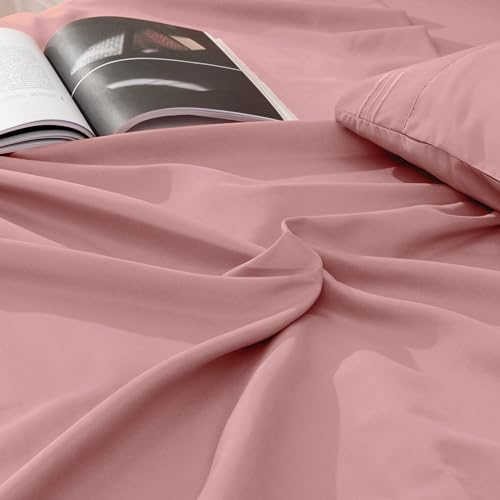 Image of Horbaunal Dusty Pink Queen Size Sheet Set - 6 Piece Luxury 1800 Thread Count Bedding Sheets & Pillowcases - 16 Inch Deep Pocket Microfiber Bedding Set - Soft & Wrinkle Bed Sheets