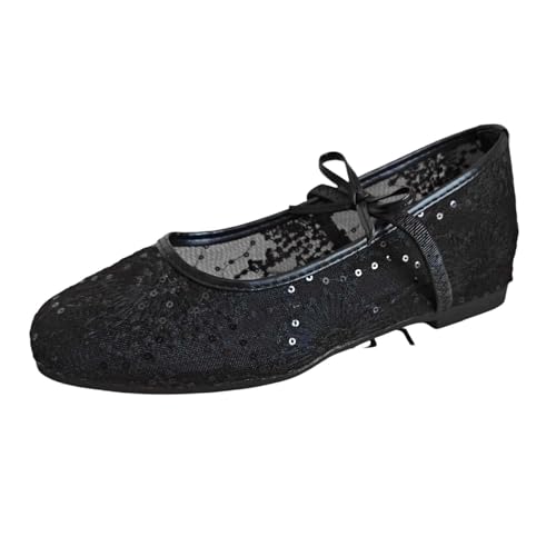 Chaussures plates en dentelle pour femme avec résille respirante