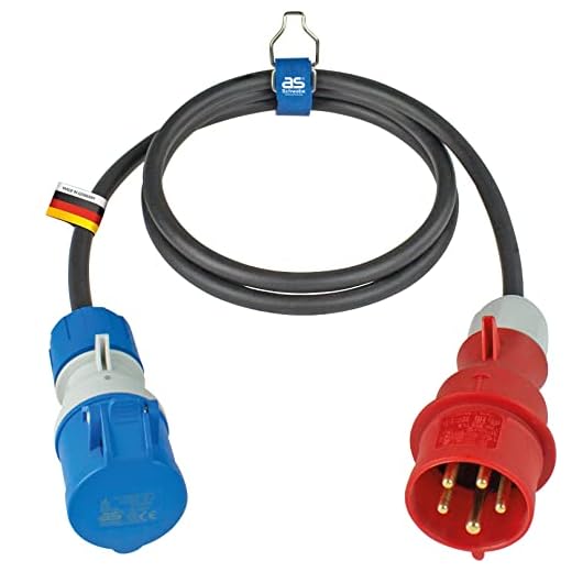 as - Schwabe CEE-adapterkabel Caravan 1,5 m – CEE-kontakt 400 V/16 A/5-polig & CEE-koppling med lock 230 V/16 A/3-polig – lämplig för inomhus/utomhus – IP44 – tillverkad i Tyskland I 61391