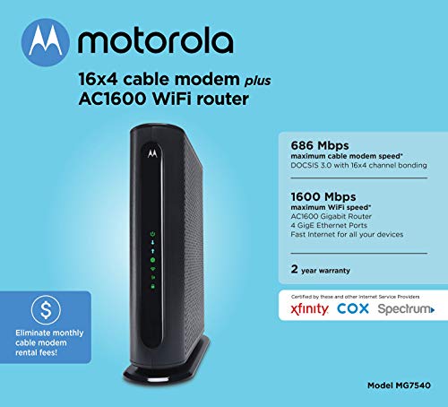 MOTOROLA MG7540 16x4 Cable Modem Plus AC1600 Dual Band Wi-Fi Gigabit Router with DFS, 686 Mbps Maximum DOCSIS 3.0… - Image 5