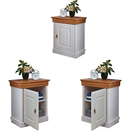 Lomadox Schlafzimmer komplett Set Doppelbett Bettschubkasten Nachkommode Kleiderschrank Bettbank SAVONA-69 in Kiefer massiv weiß mit Honig – Bild 3