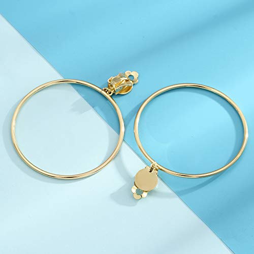 Birstone Women Clip On 2 Inch Large Big Hoop Minimalist Earrings (Gold) #TOP3