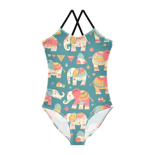 KLL Rose Gold Abstract Elephant Girl 1-Piece Swimsuits Beach Swimwear with Adjustable Straps UPF 50+