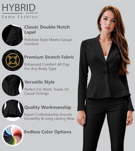 Hybrid & Company Women's Casual Work Office Dressy Double Lapel Single Button Peplum Comfortable Blazer2