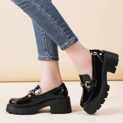 Image of Platform Loafers for Women Comfort Womens Loafers Chunky Heel Penny Loafer Heels Business Casual Comfortable Dressy Slip Ons Work Office Women's Shoes