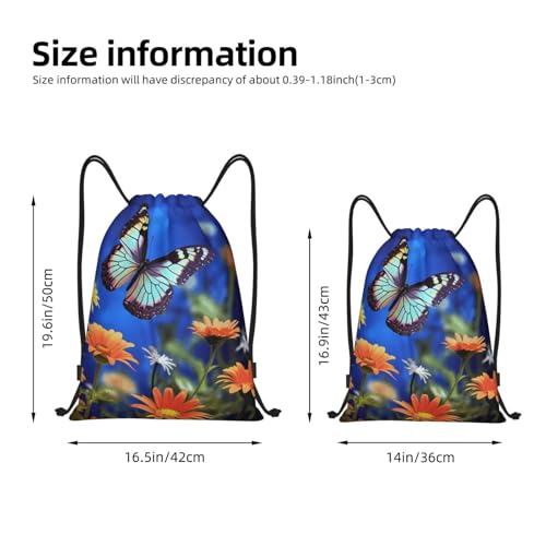 Drawstring Bag Lightweight Small Gym Bag for Women Butterfly and Flower Soccer Backpack for Sports Travel3
