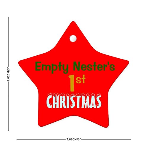 Christmas Ornament Hanging Xmas Tree Porcelain Pendant For New Year Holiday Home Decoration - 3 Inch Flat Ceramic Ornament (3 Inch-Star, Red) #TOP1