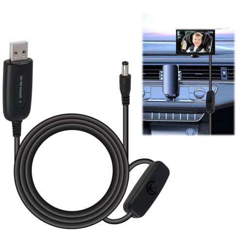 VILPKWMP USB 5V to 12V Step Up Converter for Baby Camera in Car, DC 5521 Power Cable with Switch, USB Boost Adapter for Vehicle Monitor, Suitable for 12V Power Port Devices and Baby Rear Seat Use