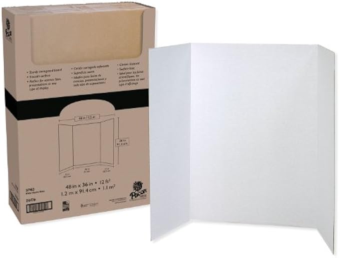 Pacon® 80% Recycled Single Wall Tri-Fold Display Board, 121.92cm x 91.44cm, White, Case of 24