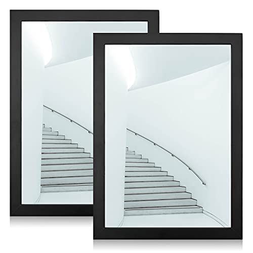 SIMDAO Lot de 2 Cadres photo A4 32.5 x 23.5 cm en bois Massif, Cadre décoratif sans image, pour Collages, Portraits Certificats ou Poster, Comprenant Accessoires&Verre Acrylique incassable - Noir Cover