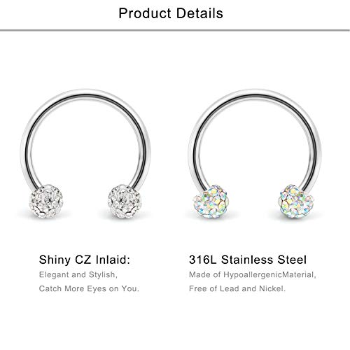 Lcolyoli 18Pcs 16G Surgical Steel Lip Hoop Ring Cubic-Zirconia Horseshoe Barbell Tragus Cartilage Earring Helix Daith Eyebrow Septum Hoop Body Piercing Jewelry Retainer For Women Men 8Mm 5/16" #TOP1