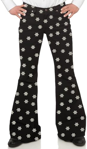 Men's Relaxed Vintage Snowflake 60s 70s Bell Bottom Stretch Fit Classic Flared Flares Retro Disco Denim Jeans Pants