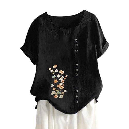 Blouse Ete Femme Soldes VêTement Grande Taille Femme Ronde Chemisier Blanc Manches Courtes Vintage Tops Long Chemise Tunique Longue Blouse Base ÉLastique Coton Longues...