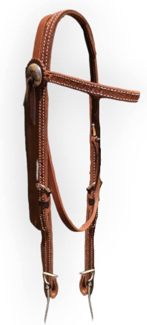 HR Saddlery Hot Oil Headstall with Basket Weave Tooling - Horse Size