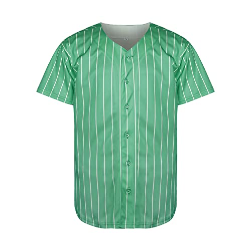 Camiseta de béisbol hipster hip hop para hombre, manga corta, botones, blanco negro rojo gris S-3XL (Rayas verdes, pequeño) miniatura 2
