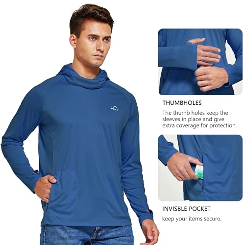 WILLIT Men's Sun Protection Hoodie UPF 50+ Fishing Hiking Shirt Long Sleeve SPF UV Shirt Rash Guard Lightweight Ocean Blue S