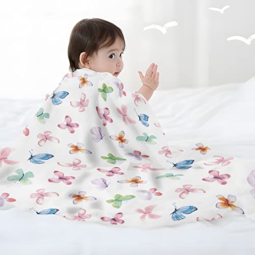 Butterfly Baby Blankets Gifts For Girls, Super Soft Flannel Watercolor Butterfly Throws Blankets, Baby Shower Birthday Gifts For Kids Grandkids, Toddler Blanket For Napping At School Or Bed, 32"X 48" #TOP1