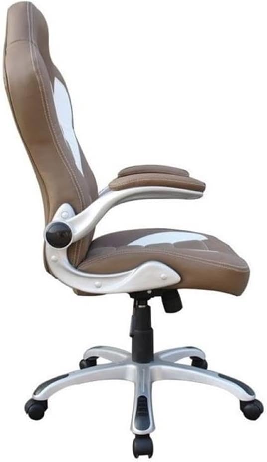 BOWERY HILL Executive Office Chair, Camel and White Upholstery, Nylon Base, Flip-Up Padded Arms, Ergonomic High Back Design with Adjustable Height, Locking Tilt for Home Office Use
