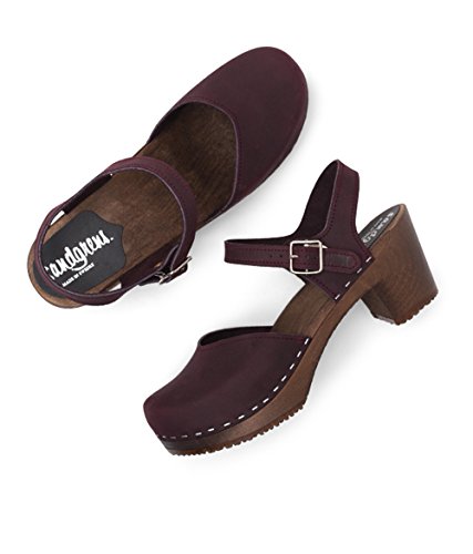 Sandgrens Swedish Wooden High Heel Clog Sandals for Women, US 7-7.5 | Victoria Plum DK, EU 38