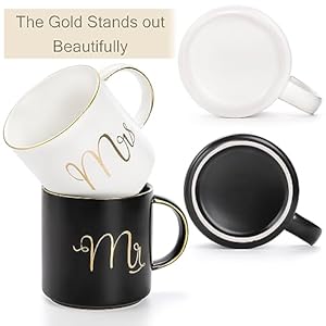 Yesland 12 oz Mr and Mrs Mug, Ceramic Coffee Mug for the Couple, Ideal Gift for Engagement, Anniversary, His and Hers, Bride and Groom, Valentines and Christmas Gifts - Set of 2 (Black & White) Yesland 12 oz Mr and Mrs Mug Ceramic Coffee Mug for the Couple Ideal Gift for Engagement Anniversary His and Hers Bride and Groom Valentines and Christmas Gifts Set of 2 Black White