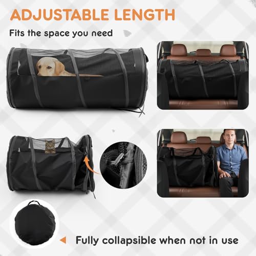 Abbylike Dog Crate for Car, Pet Travel Tube Car Crate Large Kennel, Pet Containment Barrier Mesh Tube with Seat Belt Storage Bag, 47\" x 24\" Soft Cage for Large Medium Dogs Long Travel Trips - Thumbnail 3