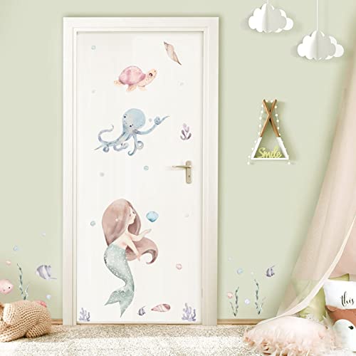 Dreamy Ocean Wall Stickers Sweet Pastel Mermaid Wall Decals Mermaid Themed Girls Rooms Baby Nursery Decor Marine Baby Room Wall Decor #TOP1