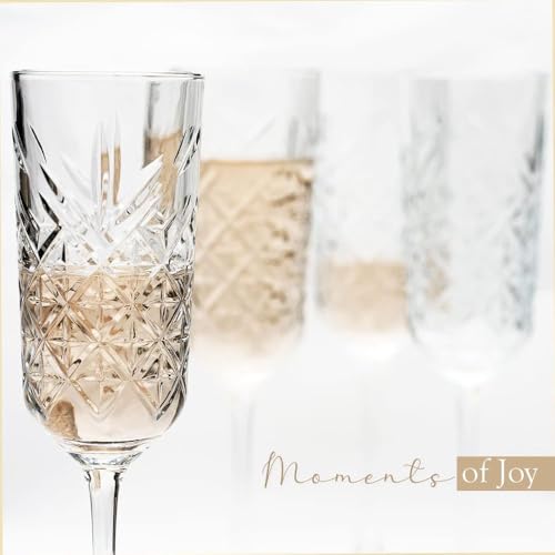 Image of Forestamart Elegant Crystal Champagne Flutes Set of 4-180ml Lead-Free Quality Glass with Diamond Pattern Perfect for Parties Gifting Prosecco & Sparkling Wine