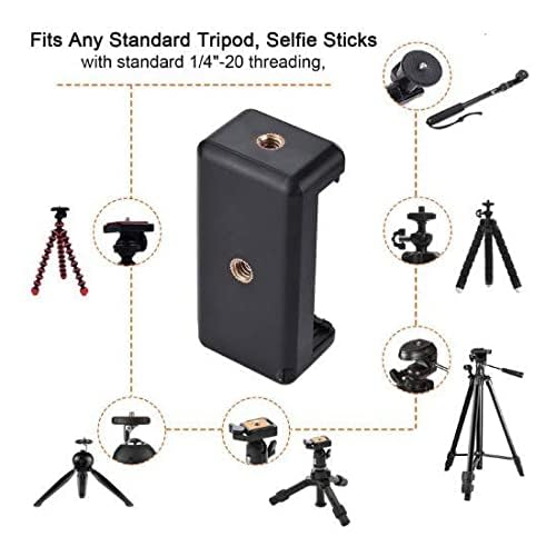 Image of skysia Universal Mobile Holder for Tripod Mount | Compact Spring-Loaded Tension Phone Bracket Clip Adapter with Dual Screw Threads for Smartphones, Monopod & Selfie Sticks (Black) (Pack of 02)
