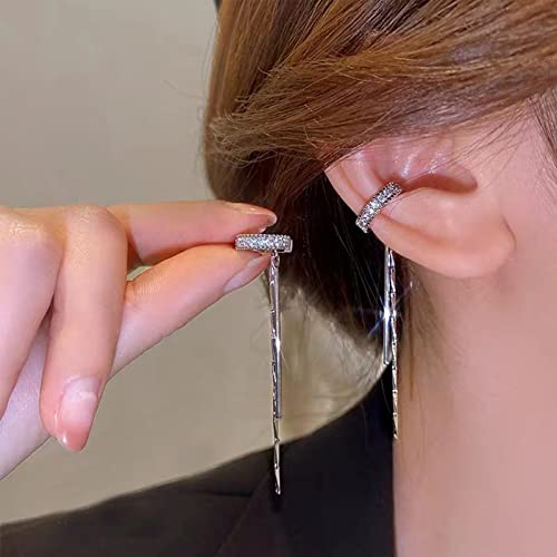 Ear Cuff Earrings Silver Cubic Zirconia Hoop Huggie Ear Wrap Long Tassel Earrings For Women (Silver) #TOP1