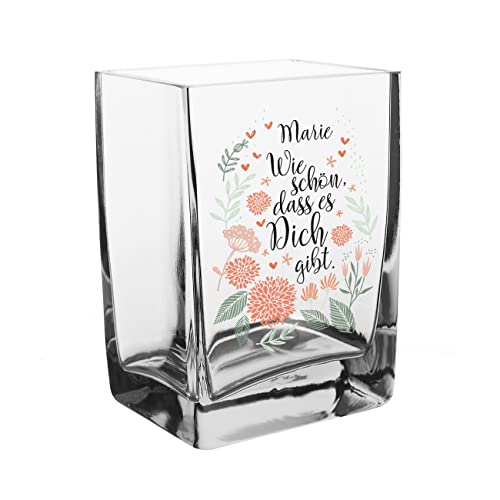 Herz & Heim® Moderne Glasvase mit Kompliment für Mama - die Beste Geschenkidee zum Muttertag Wie schön Transparent