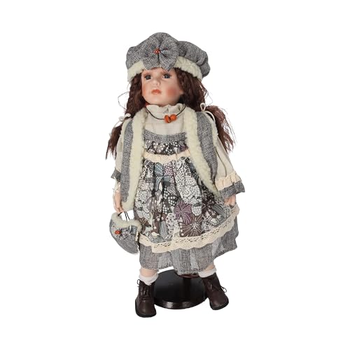 Keyhomestore - Ambos de porcelana de 46 cm com vestido floral cinzento e branco, detalhes faciais cuidados, pedestal incluído, decoração elegante para casa, ideia de presente e coleção