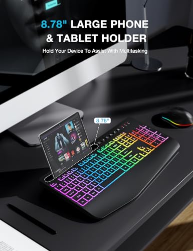 Wireless Keyboard and Mouse Combo, 9 Backlit Effects, Wrist Rest, Phone Holder, 2.4G Lag-Free Ergonomic Keyboards, Rechargeable Silent Cordless Set for Computer, Laptop, PC, Mac, Windows -SABLUTE - Image 5