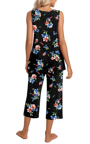 Image of TAOHUADAO Womens Summer 2 Piece Pajama Sets, Sleeveless Tops with Capri Pants, Lounge Ladies Pjs Sets with Pockets