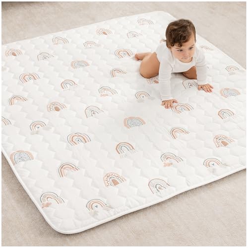 Comfy Cubs Square Kids Play Mat - 56 x 56 inches Soft Quilted Baby Floor Mat with Non-Slip Bottom -...