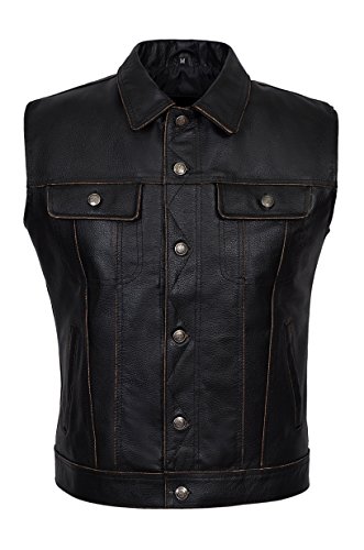 Gilet en cuir de vachette doux avec poches poitrine pour homme style ouest sauvage