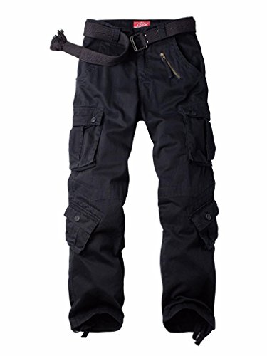 MUST WAY Men's Work Trousers Camouflage Army Combat Trousers Cotton Work Wear Cargo Trousers with 8 Pockets Black 40