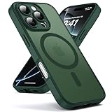 Oududianzi-Coque pour iPhone 16 Pro Max Compatible avec MagSafe Magnétique, Housse de Arrière Translucide Givrée PC, TPU Silicone Bumper Étui Protection Antichoc Militaire Anti-Empreintes-ForestGreen