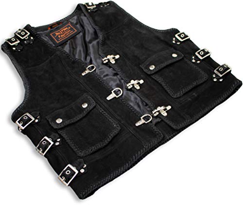 Gilet da biker con fibbie, in vera pelle di