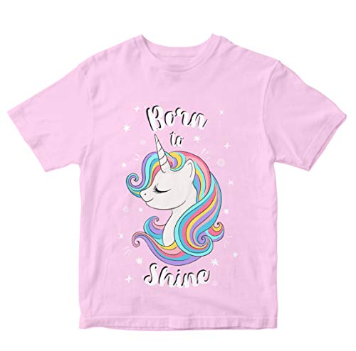Image of Girls' T-Shirt Born to Shine Unicorn 100% Cotton Girl's T-Shirt Regular Fit