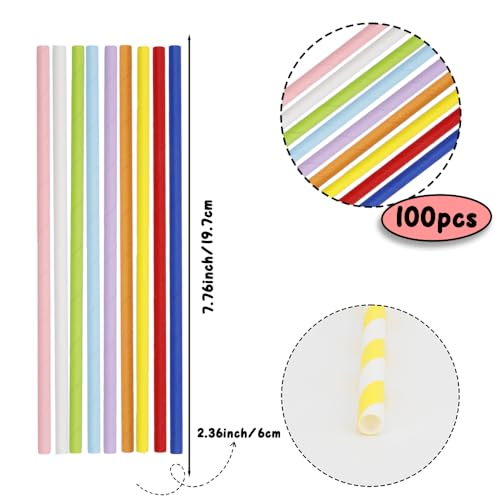 100 pitillos de papel color sólido, desechables miniatura 2