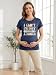 Tewmeu Mama Shirts for Women Funny Pregnancy Announcement Shirt Boy Mom Graphic Tee Tops Moms Club Outfits Blue